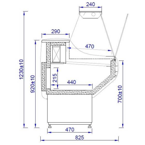 Vitrină frigorifică orizontală cu răcire statică RAL 7016  WCH 1,3/0,8
