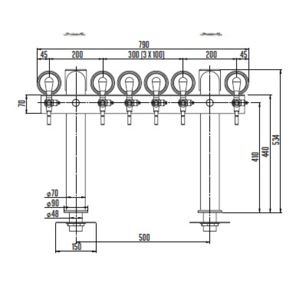 Coloană de bere cromat cu două coloane, 6 robineți și medalioane  Tower T6