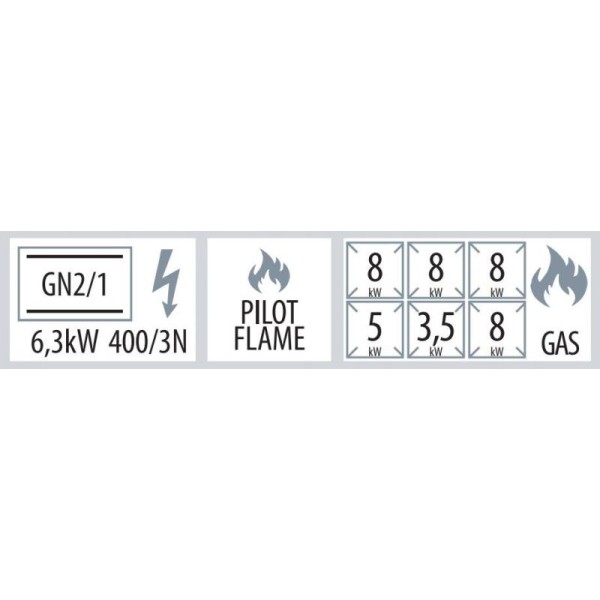 Maşină de gătit pe gaz cu 6 arzătoare și cuptor electric static  SPT 90/120 21 GE
