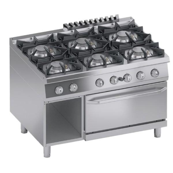 Mașină de gătit pe gaz cu 6 arzătoare, suport deschis și cuptor electric GN 2/1  K4GCUS15FF