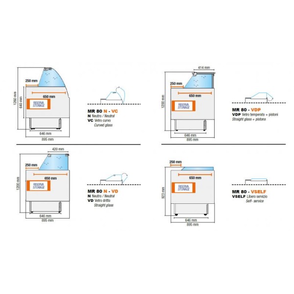 Vitrină frigorifică orizontală cu geam curbat  MR 80 VC 187,5