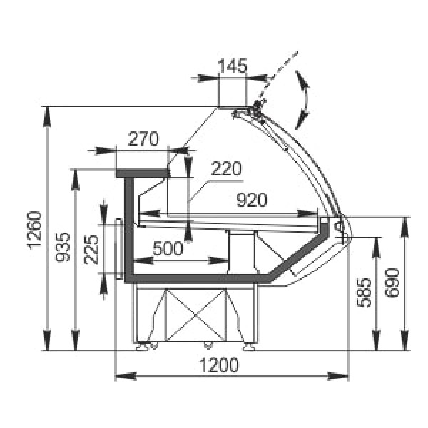 Vitrină frigorifică orizontală  MISSOURI 2.6 (AG-120-deli-PS-126-DBA) RAL 9005