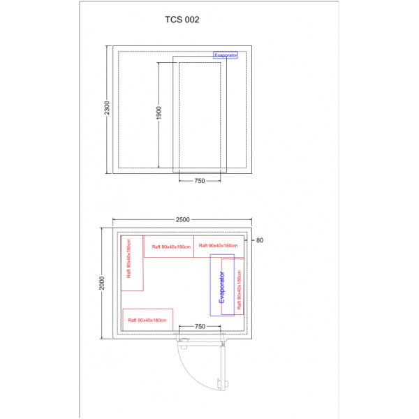 Cameră frigorifică 11,5 m³ (2,0 x 2,5 x 2,3 m), cu agregat extern  TCS002