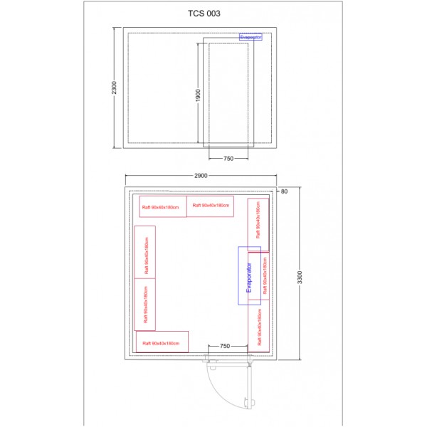 Cameră frigorifică 22 m³ (2,9 x 3,3 x 2,3 m), cu agregat extern  TCS003