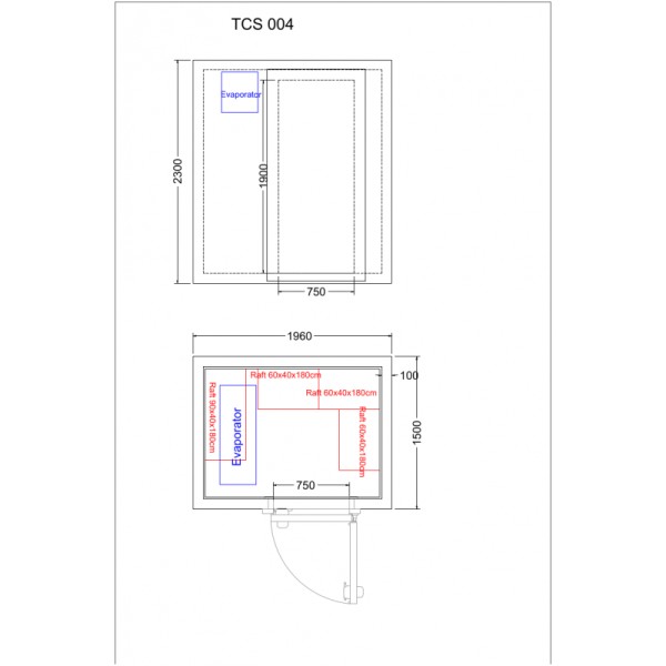 Cameră congelare 6,9 m³ (1,5 x 2,0 x 2,3 m), cu agregat extern  TCS004