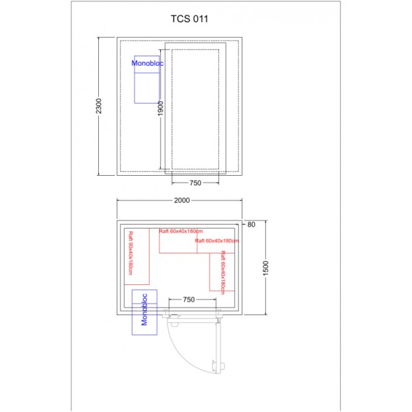 Cameră frigorifică 6,9 m³ (1,5 x 2,0 x 2,3 m), cu agregat monobloc  TCS011