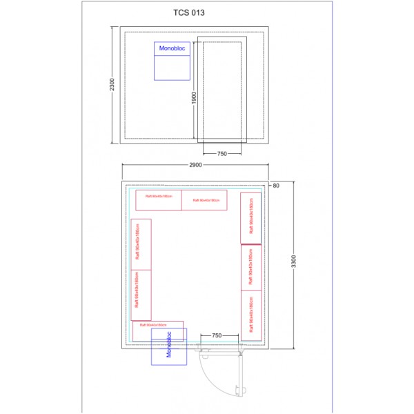 Cameră frigorifică 22 m³ (2,9 x 3,3 x 2,3 m), cu agregat monobloc  TCS013