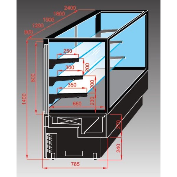 Vitrină frigorifică de cofetărie din inox  EVOK INOX 240