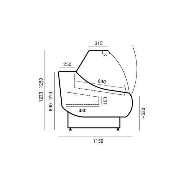 Vitrină frigorifică orizontală cu geam curbat  WCh-7/1 1570 OFELIA
