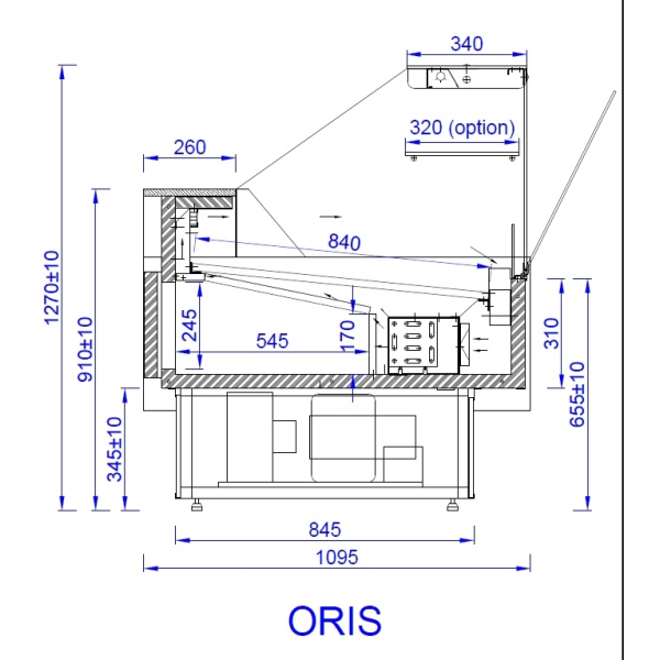 Vitrină frigorifică orizontală ORIS 1.5 RAL 7016