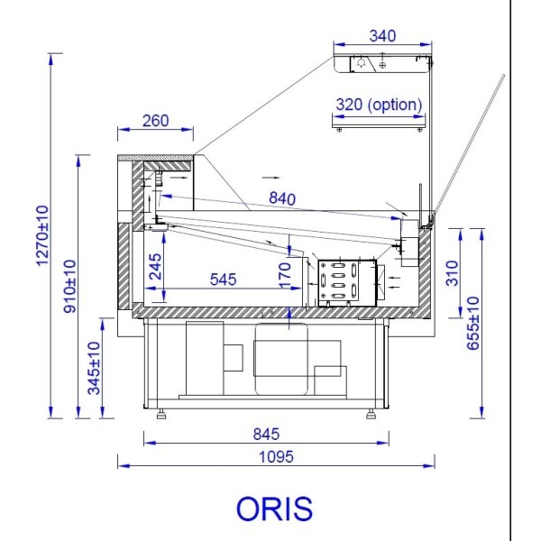 Vitrină frigorifică orizontală ORIS 1.5 RAL 7016