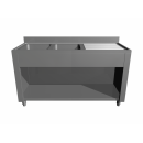 Double stainless steel sink with bench and bottom self  