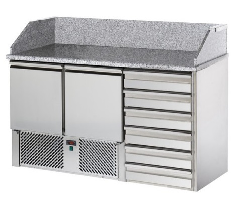 SL02C6 | Masă frigorifică cu 2 uși și 6 sertare pentru preparare pizza