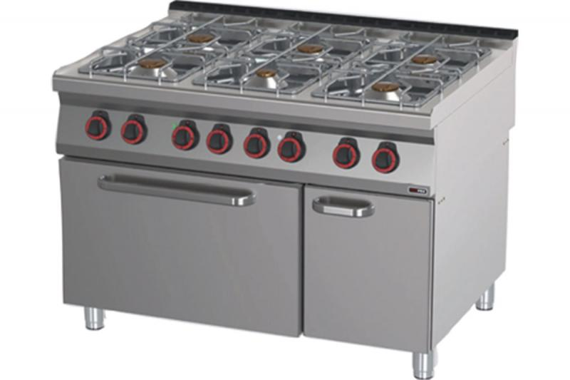 Maşină de gătit pe gaz cu 6 arzătoare și cuptor electric static | SPT 90/120 21 GE