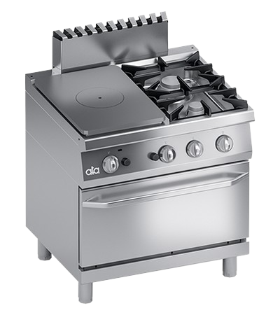 Mașină de gătit pe gaz cu 2 arzătoare, plită netedă și cuptor pe gaz GN 2/1 | K7GCTP10FF