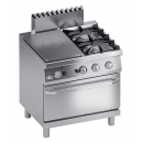 Mașină de gătit pe gaz cu 2 arzătoare, plită netedă și cuptor pe gaz GN 2/1 | K7GCTP10FF