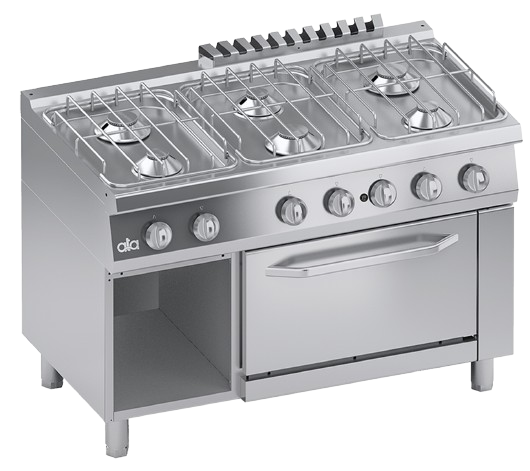 Gas range 6 burners, gas oven 1/1 GN and open cabinet | C2GCU15FF