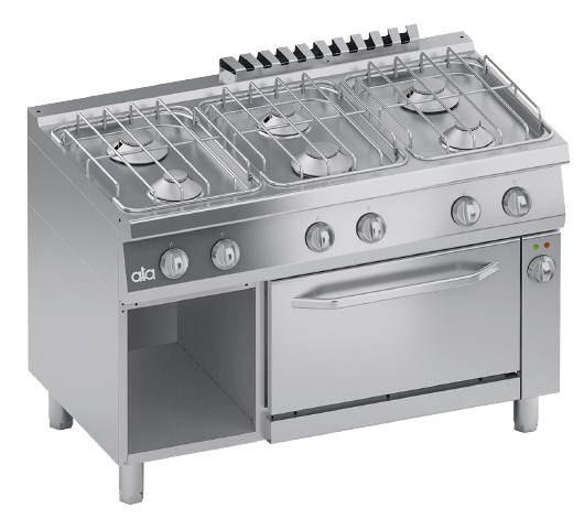 Mașină de gătit pe gaz cu 6 arzătoare, suport și cuptor electric GN 1/1 | C2MCU15FF