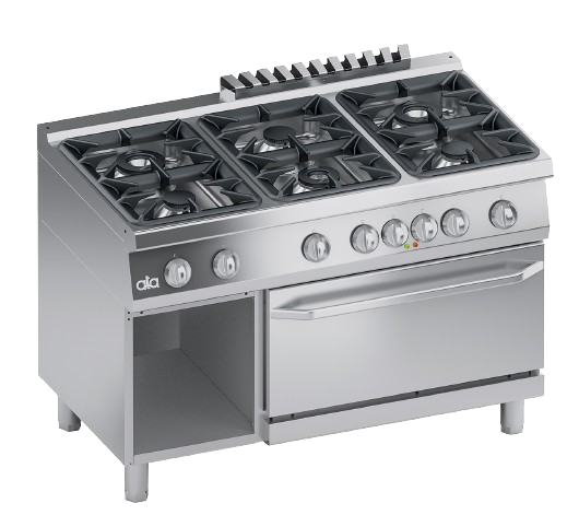 Mașină de gătit pe gaz cu 6 arzătoare, suport și cuptor electric GN 2/1 | K7MCU15FF
