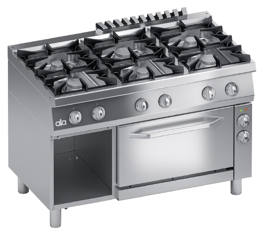 Gas range with 6 burners, cabinet and electric oven GN 1/1 | K7MCU15FVP
