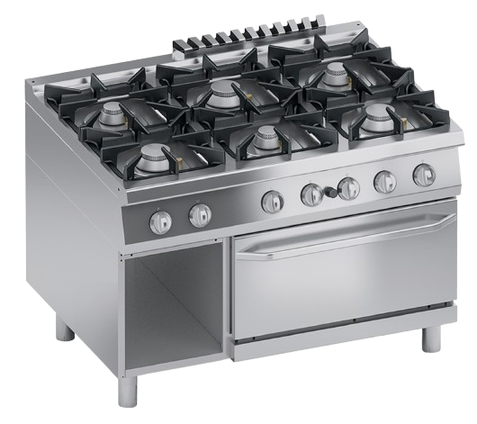 Gas range 6 burners + gas oven 2/1 gn + open cabinet | K4GCUP15FF