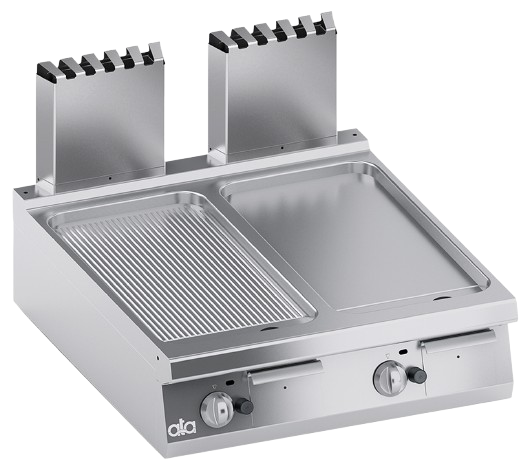 Gas low-built griddle plate 1 module 1/2 smooth 1/2 grooved plate | K4GFBP10TTR