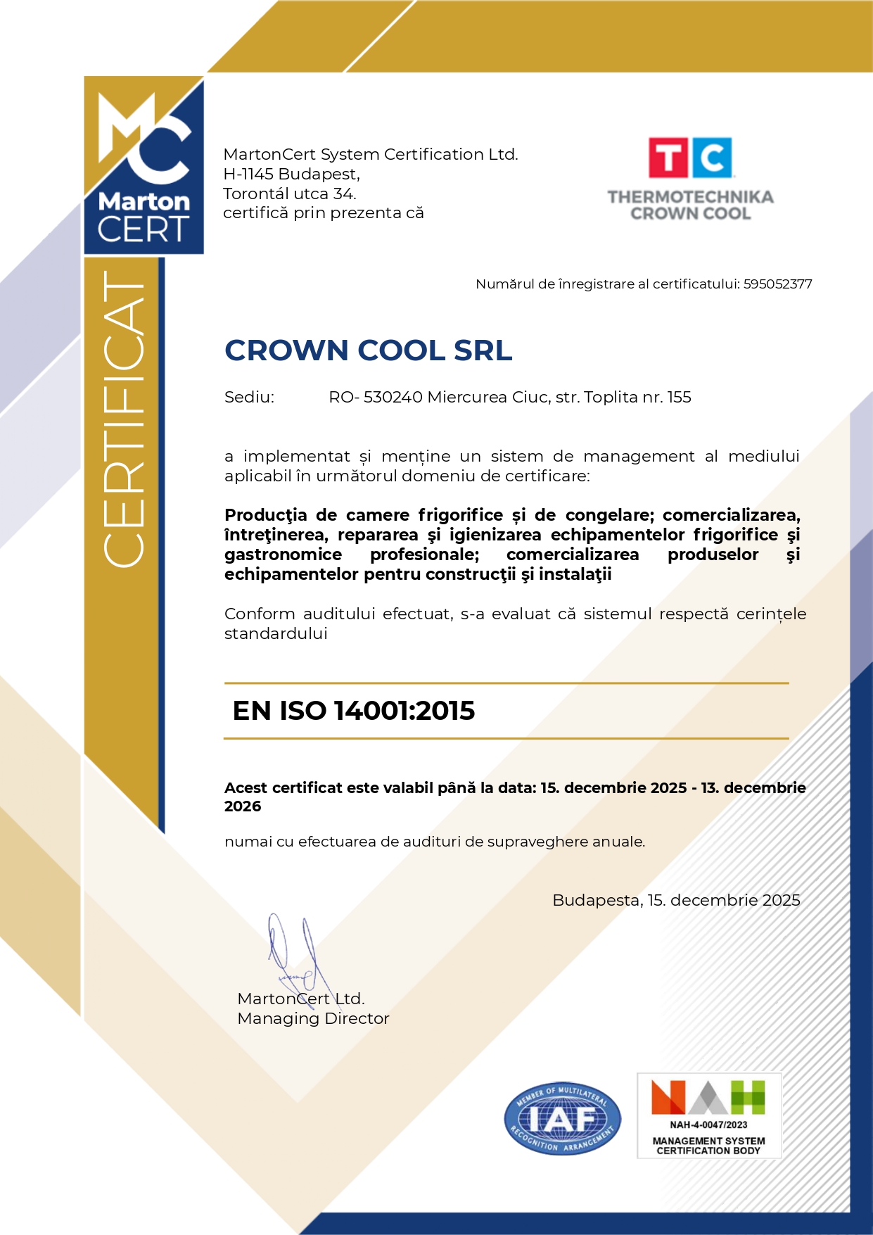 Certificat ISO-14001